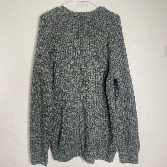 NWT $44 Chunky Cable Knit Sweater XL Green & Gray Rolled Neck Ribbed Pullover - Picture 4 of 7